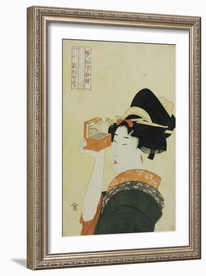 A Young Girl Looking Through a Nozoki Megane, Magic Lantern-Kitagawa Utamaro-Framed Giclee Print