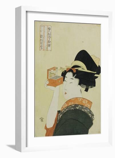 A Young Girl Looking Through a Nozoki Megane, Magic Lantern-Kitagawa Utamaro-Framed Giclee Print