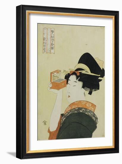 A Young Girl Looking Through a Nozoki Megane, Magic Lantern-Kitagawa Utamaro-Framed Giclee Print