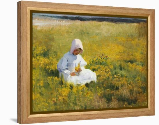 A Young Girl Picking Flowers-Marianne Stokes-Framed Premier Image Canvas