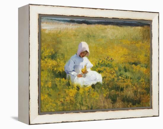 A Young Girl Picking Flowers-Marianne Stokes-Framed Premier Image Canvas