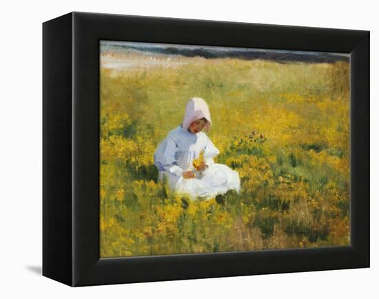 A Young Girl Picking Flowers-Marianne Stokes-Framed Premier Image Canvas