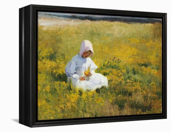 A Young Girl Picking Flowers-Marianne Stokes-Framed Premier Image Canvas