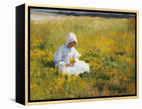 A Young Girl Picking Flowers-Marianne Stokes-Framed Premier Image Canvas