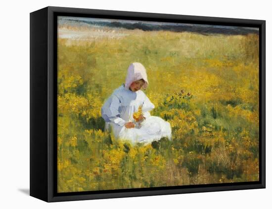 A Young Girl Picking Flowers-Marianne Stokes-Framed Premier Image Canvas