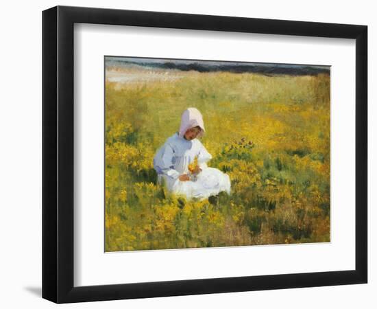 A Young Girl Picking Flowers-Marianne Stokes-Framed Giclee Print