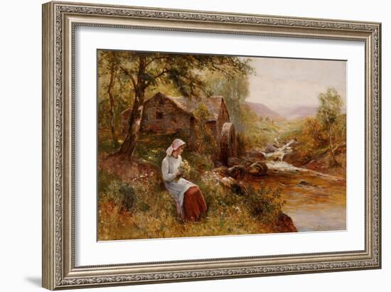 A Young Girl Picking Spring Flowers-John Brett-Framed Giclee Print