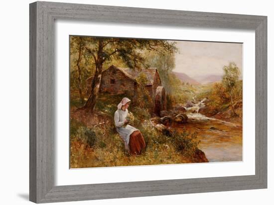 A Young Girl Picking Spring Flowers-John Brett-Framed Giclee Print