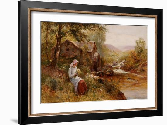 A Young Girl Picking Spring Flowers-John Brett-Framed Giclee Print