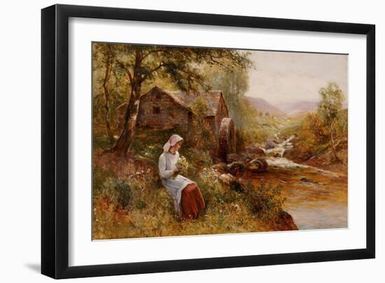 A Young Girl Picking Spring Flowers-John Brett-Framed Giclee Print