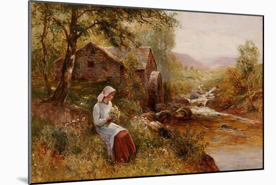 A Young Girl Picking Spring Flowers-John Brett-Mounted Giclee Print