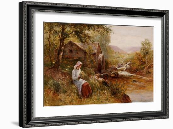 A Young Girl Picking Spring Flowers-John Brett-Framed Giclee Print