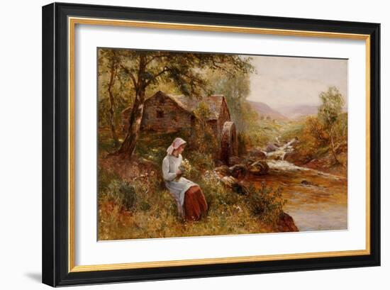 A Young Girl Picking Spring Flowers-John Brett-Framed Giclee Print