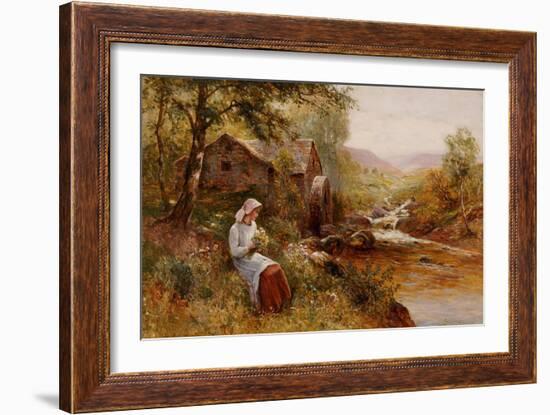 A Young Girl Picking Spring Flowers-John Brett-Framed Giclee Print