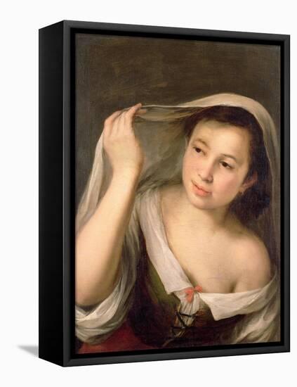 A Young Girl Raising Her Veil-Bartolome Esteban Murillo-Framed Premier Image Canvas