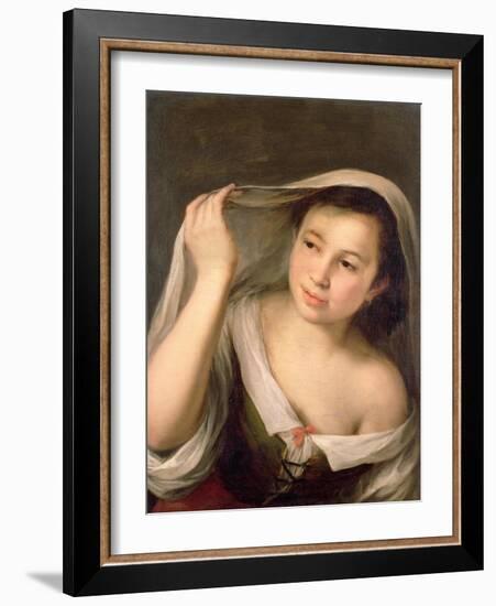 A Young Girl Raising Her Veil-Bartolome Esteban Murillo-Framed Giclee Print