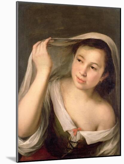 A Young Girl Raising Her Veil-Bartolome Esteban Murillo-Mounted Giclee Print