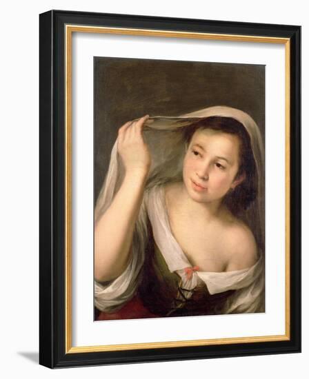 A Young Girl Raising Her Veil-Bartolome Esteban Murillo-Framed Giclee Print