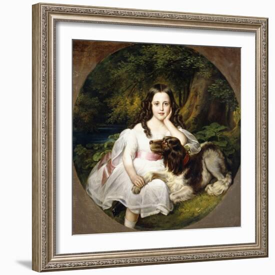 A Young Girl Resting in a Landscape with Her Dog-Frederich August Kaulbach-Framed Giclee Print