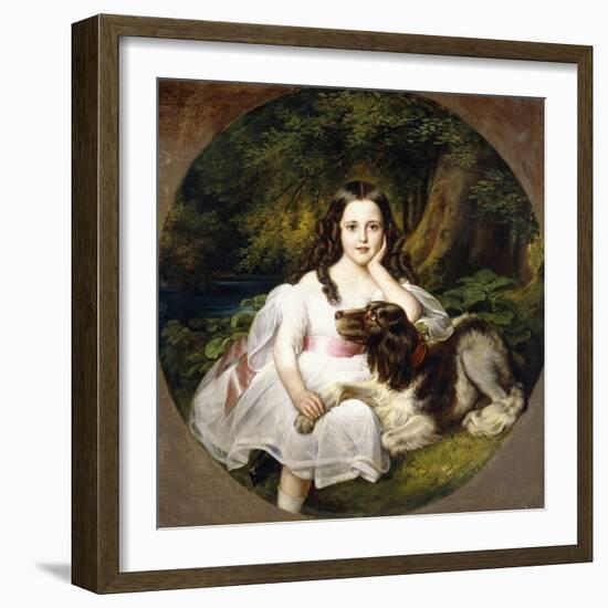 A Young Girl Resting in a Landscape with Her Dog-Frederich August Kaulbach-Framed Giclee Print