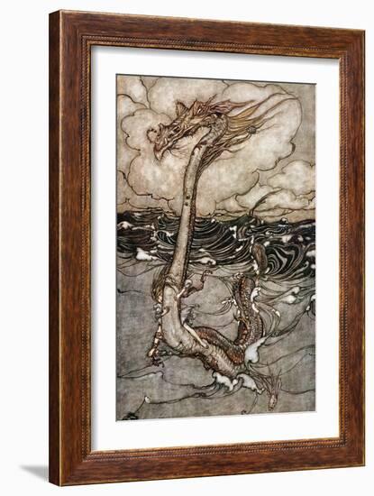 A Young Girl Riding a Sea Serpent, 1904-Arthur Rackham-Framed Giclee Print