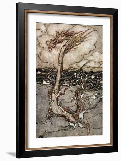 A Young Girl Riding a Sea Serpent, 1904-Arthur Rackham-Framed Giclee Print