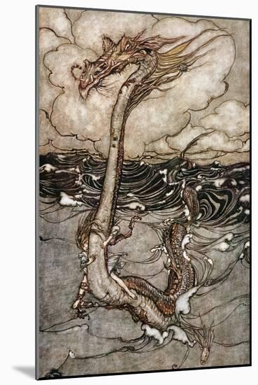 A Young Girl Riding a Sea Serpent, 1904-Arthur Rackham-Mounted Giclee Print