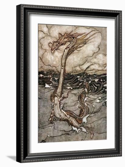 A Young Girl Riding a Sea Serpent, 1904-Arthur Rackham-Framed Giclee Print