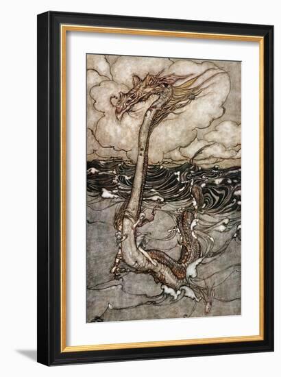 A Young Girl Riding a Sea Serpent, 1904-Arthur Rackham-Framed Giclee Print