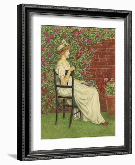 A Young Girl Seated in a Chair, a Bowl of Cherries in Her Hand, (Pencil and W/C on Paper)-Kate Greenaway-Framed Giclee Print