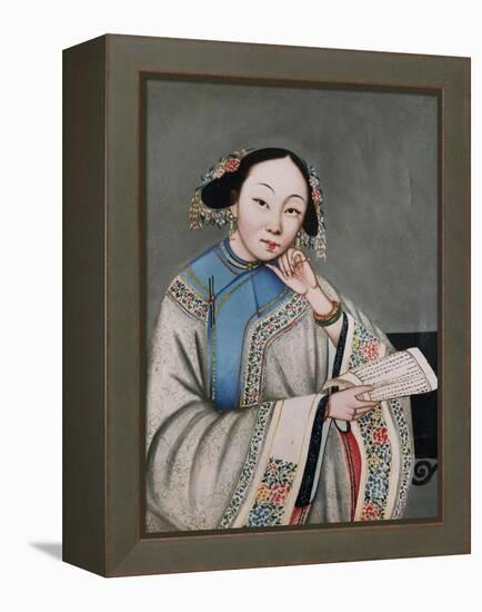 A Young Girl Seated in an Interior Reading an Album-null-Framed Premier Image Canvas