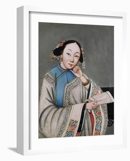 A Young Girl Seated in an Interior Reading an Album-null-Framed Giclee Print