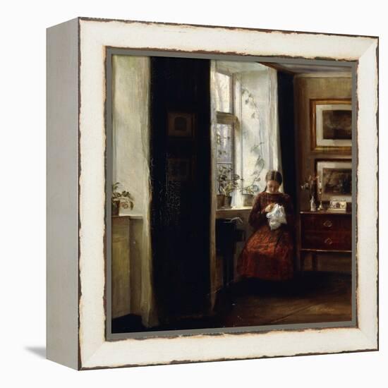 A Young Girl Sewing-Carl Holsoe-Framed Premier Image Canvas