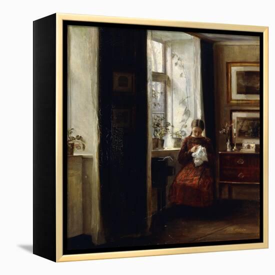 A Young Girl Sewing-Carl Holsoe-Framed Premier Image Canvas