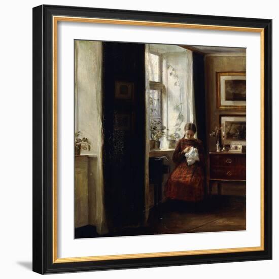 A Young Girl Sewing-Carl Holsoe-Framed Giclee Print