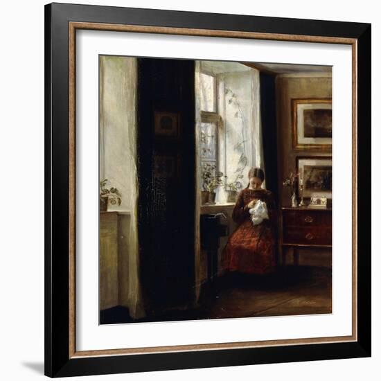 A Young Girl Sewing-Carl Holsoe-Framed Giclee Print