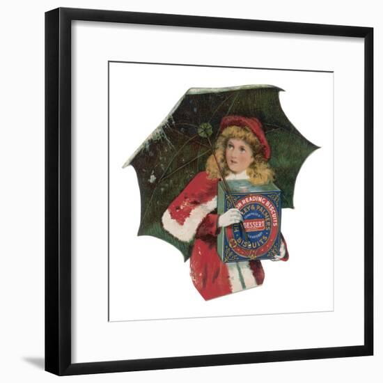 A Young Girl Ventures Out at Christmas to Buy a Box of Huntley and Palmer Dessert Biscuits-null-Framed Giclee Print