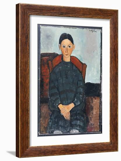 A Young Girl with a Black Overall, 1918-Amedeo Modigliani-Framed Giclee Print