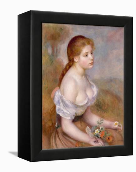 A Young Girl with Daisies, 1889-Pierre-Auguste Renoir-Framed Premier Image Canvas