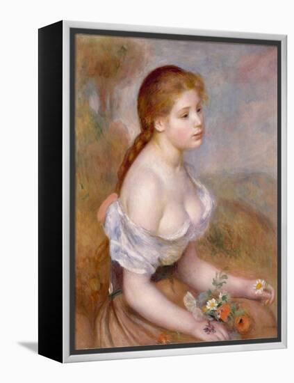 A Young Girl with Daisies, 1889-Pierre-Auguste Renoir-Framed Premier Image Canvas