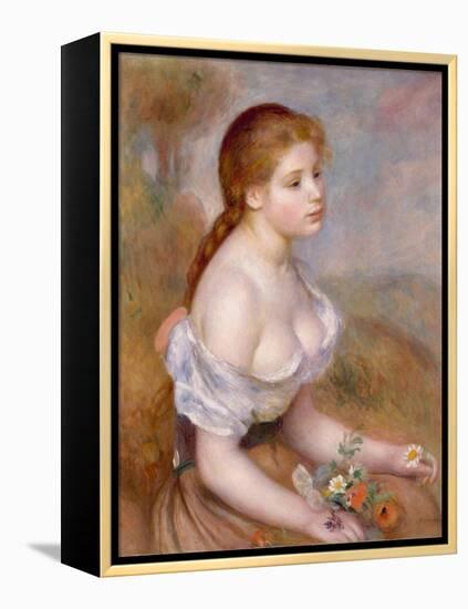 A Young Girl with Daisies, 1889-Pierre-Auguste Renoir-Framed Premier Image Canvas