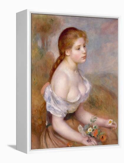 A Young Girl with Daisies, 1889-Pierre-Auguste Renoir-Framed Premier Image Canvas