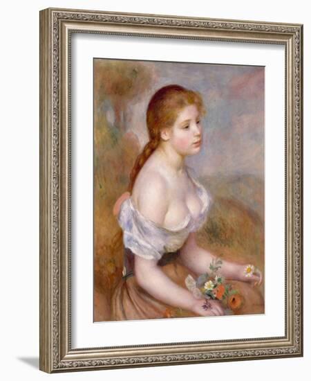 A Young Girl with Daisies, 1889-Pierre-Auguste Renoir-Framed Giclee Print