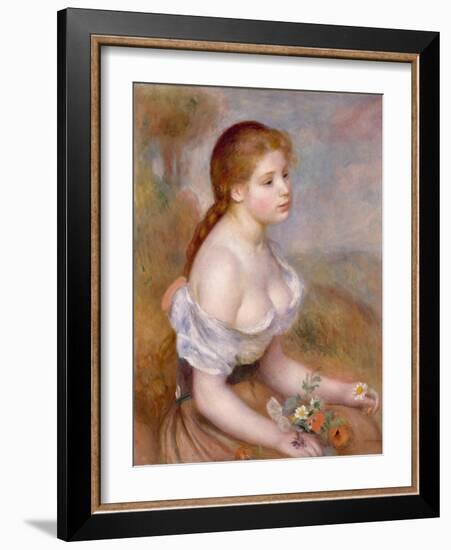 A Young Girl with Daisies, 1889-Pierre-Auguste Renoir-Framed Giclee Print