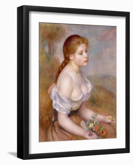 A Young Girl with Daisies, 1889-Pierre-Auguste Renoir-Framed Giclee Print