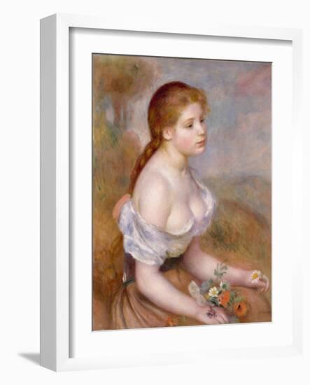 A Young Girl with Daisies, 1889-Pierre-Auguste Renoir-Framed Giclee Print