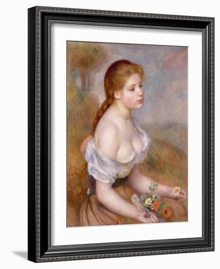 A Young Girl with Daisies, 1889-Pierre-Auguste Renoir-Framed Giclee Print
