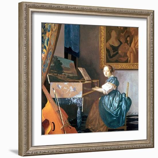 A Young Lady Seated at a Virginal, circa 1670-Johannes Vermeer-Framed Giclee Print