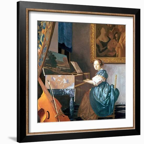 A Young Lady Seated at a Virginal, circa 1670-Johannes Vermeer-Framed Giclee Print