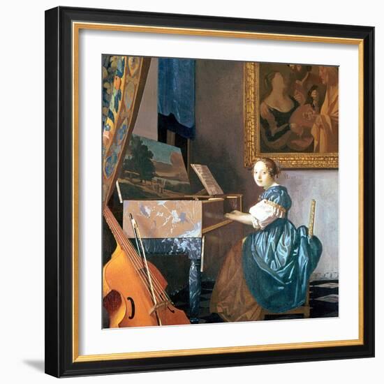 A Young Lady Seated at a Virginal, circa 1670-Johannes Vermeer-Framed Giclee Print